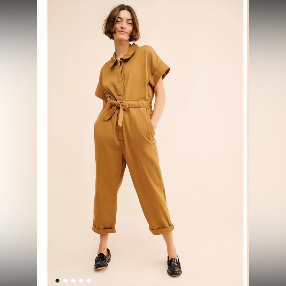 Pilcro Mustard Short-Sleeve Utility Jumpsuit